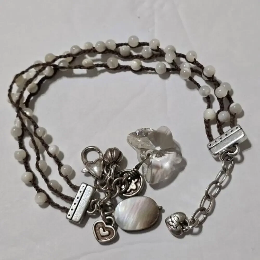 Brighton Bracelet Charm‎ White Bead Karma Silver Hearts Crystal Boho Jewelry